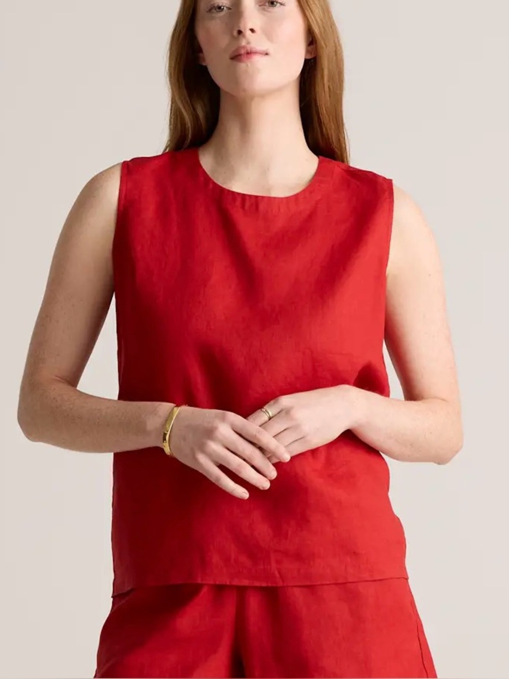 Quince Womens 100% European Linen Tank Red Sleeveless Top Medium Quiet Luxury